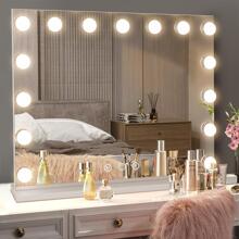 23"X19" Large Vanity Mirror For Makeup Lighted Makeup Mirror With Smart Touch Control,USB Port,15 Dimmable Bulbs,5X Magnification,3 Color Lighting Modes - Clear - View 1