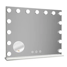 23"X19" Large Vanity Mirror For Makeup Lighted Makeup Mirror With Smart Touch Control,USB Port,15 Dimmable Bulbs,5X Magnification,3 Color Lighting Modes - Clear - View 8