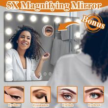 23"X19" Large Vanity Mirror For Makeup Lighted Makeup Mirror With Smart Touch Control,USB Port,15 Dimmable Bulbs,5X Magnification,3 Color Lighting Modes - Clear - View 7