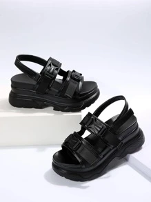 Open Toe, Thick Bottom, Platform Sandals With Ankle Strap Buckle, Women's Shoes - Black - View 4