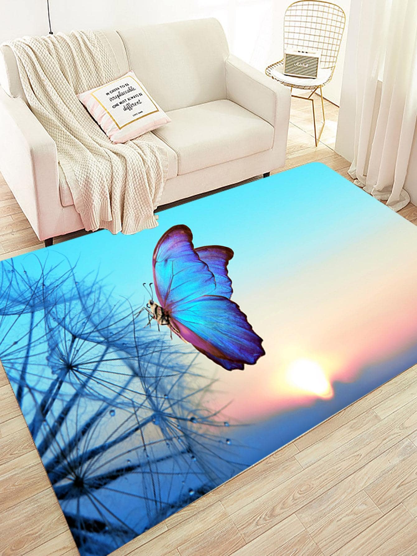 con patrón de mariposa Real azul poliéster para sala de estar - azul real - Ver 1
