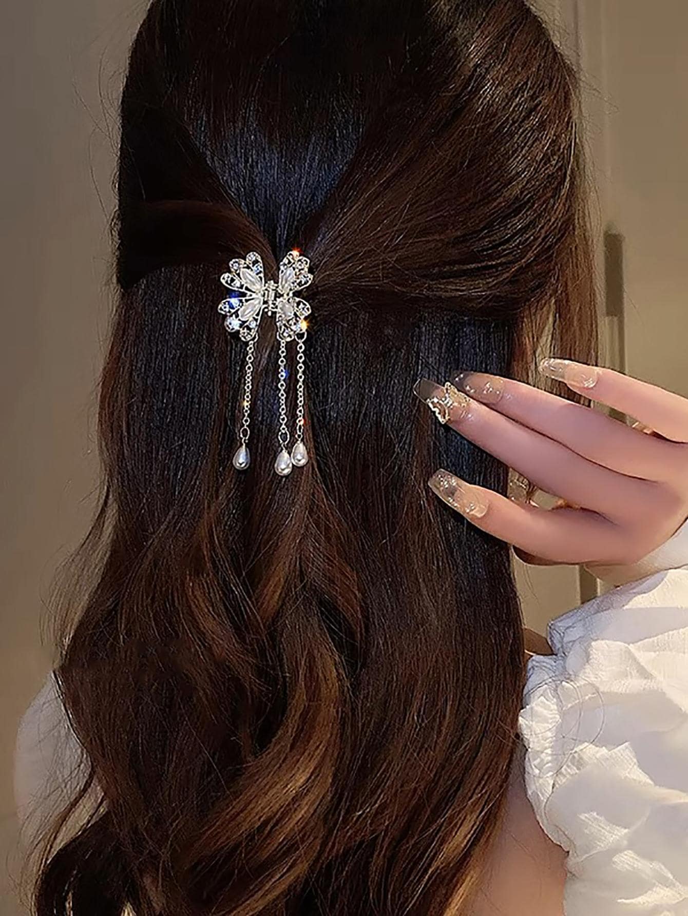 Pinza de pelo con decoración de perlas falsas y rhinestones elegante, accesorios para el cabello, pinzas de pelo, pinza de pelo, clip de pelo para vacaciones de verano y playa para mujer
