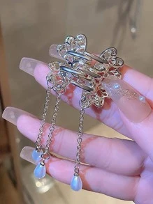 Pinza de pelo con decoración de perlas falsas y rhinestones elegante, accesorios para el cabello, pinzas de pelo, pinza de pelo, clip de pelo para vacaciones de verano y playa para mujer - Dorado - Ver 5