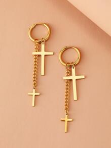Aomogo Boucles d'oreilles en acier inoxydable à la mode style punk hip hop gothique unisexe avec deux pendentifs en chaîne croisée couleur or pour femmes, cadeaux bijoux