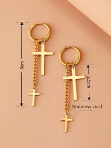 Aomogo Boucles d'oreilles en acier inoxydable à la mode style punk hip hop gothique unisexe avec deux pendentifs en chaîne croisée couleur or pour femmes, cadeaux bijoux