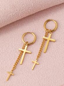 Aomogo Boucles d'oreilles en acier inoxydable à la mode style punk hip hop gothique unisexe avec deux pendentifs en chaîne croisée couleur or pour femmes, cadeaux bijoux