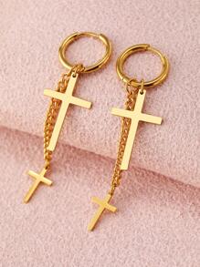 Aomogo Boucles d'oreilles en acier inoxydable à la mode style punk hip hop gothique unisexe avec deux pendentifs en chaîne croisée couleur or pour femmes, cadeaux bijoux