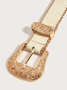 花卉刺繡西部風腰帶 - 杏色 - 查看 4