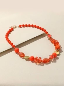 Clear Beaded Necklace - Multicolor - View 2