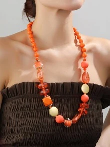 Clear Beaded Necklace - Multicolor - View 1