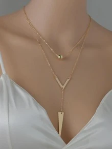 幾何和球吊墜多層Y字項鍊