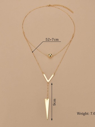 幾何和球吊墜多層Y字項鍊