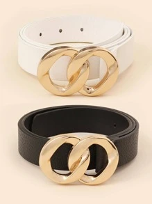 2入組荔枝紋壓花鏈條搭扣腰帶 - 彩色 - 查看 1