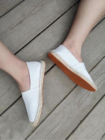 男士極簡風格一腳蹬編織帆布度假樂福鞋