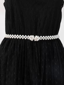 1入組女性人造珍珠裝飾優雅皮帶適用於衣物裝飾 - 米色 - 查看 1