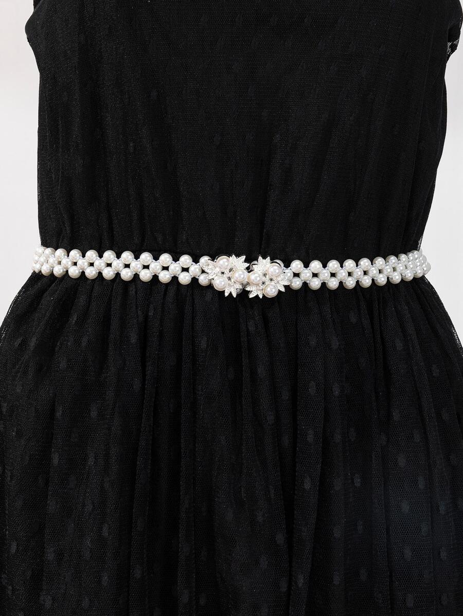 1入組女性人造珍珠裝飾優雅皮帶適用於衣物裝飾 - 米色 - 查看 1