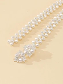 1入組女性人造珍珠裝飾優雅皮帶適用於衣物裝飾 - 米色 - 查看 4