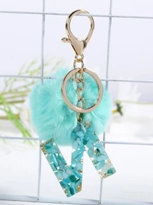 Móc khóa pom pom & chữ cái - Màu xanh Bạc hà - Xem 2