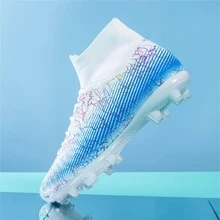 1pair Sporty Athletic Shoes, Geometric Pattern High-top Football Cleats - White - View 7