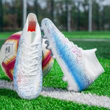 1pair Sporty Athletic Shoes, Geometric Pattern High-top Football Cleats - White - View 8