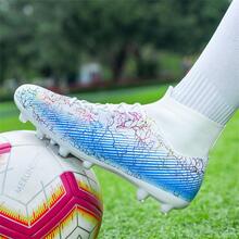 1pair Sporty Athletic Shoes, Geometric Pattern High-top Football Cleats - White - View 10