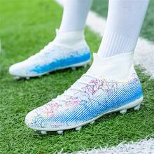 1pair Sporty Athletic Shoes, Geometric Pattern High-top Football Cleats - White - View 5