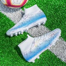 1pair Sporty Athletic Shoes, Geometric Pattern High-top Football Cleats - White - View 4