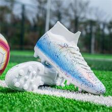 1pair Sporty Athletic Shoes, Geometric Pattern High-top Football Cleats - White - View 3