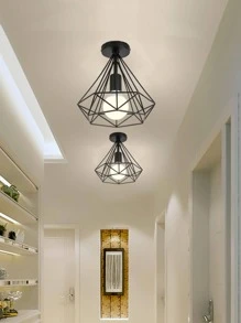 1pc Geometric Design Ceiling Lamp, Simple Black Iron Hollow Out Design Ceiling Lamp For Home,Home Decor ,Room Decor,Wall Decor - Black - View 3