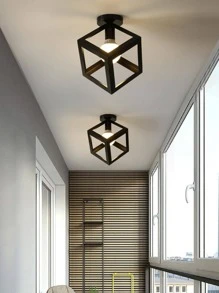 1pc Geometric Design Ceiling Lamp, Simple Black Iron Hollow Out Design Ceiling Lamp For Home,Home Decor ,Room Decor,Wall Decor - Black - View 2