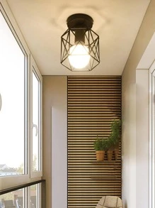 1pc Geometric Design Ceiling Lamp, Simple Black Iron Hollow Out Design Ceiling Lamp For Home,Home Decor ,Room Decor,Wall Decor - Black - View 4