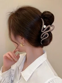 Faux Pearl Decor Snake Design Hair Claw - Multicolor - View 2