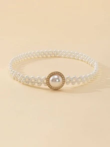 1 Phụ Nữ Ngọc Trai Giả Trang Trí Thắt Lưng Trang Trí Trang Phục - trắng - Xem 3