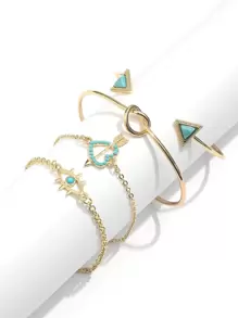 Bộ 4 chiếc/Bộ Vòng tay trang trí hình trái tim và hình tam giác đính đá cho ngày lễ tình nhân - Vàng - Xem 2