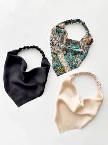 3入組女士花朵印花時尚頭巾,適用於日常生活適用於返校 - 彩色 - 查看 1