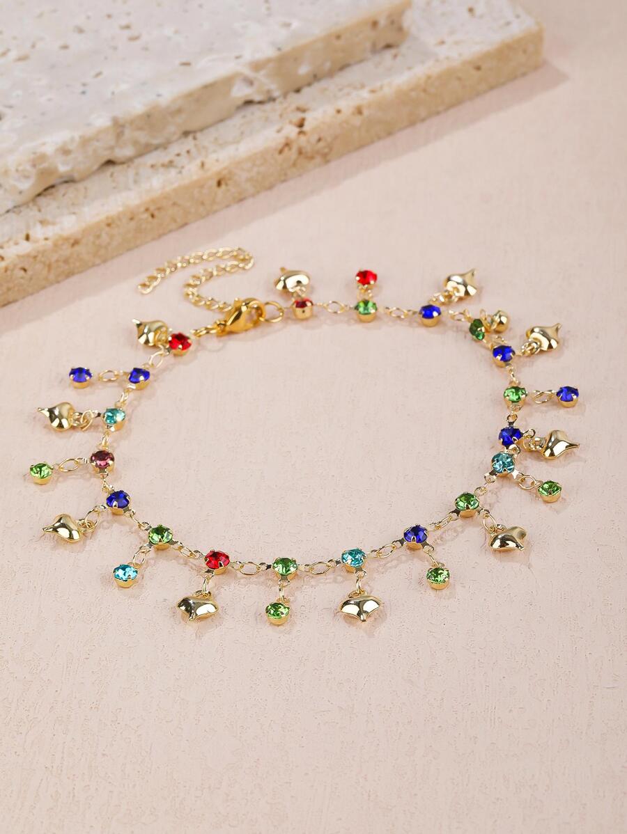 時尚彩色愛心腳鏈 - 金黃色 - 查看 1