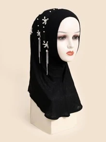 Phụ nữ Rhinestone & Faux Pearl Decor Khăn trùm đầu theo phong cách kéo, để trang trí - màu đen - Xem 1