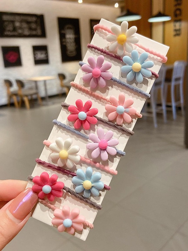 10pcs Flower Decor Hair Tie
