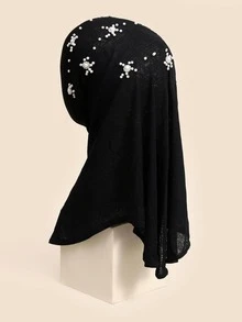 Phụ nữ Rhinestone & Faux Pearl Decor Khăn trùm đầu theo phong cách kéo, để trang trí - màu đen - Xem 2