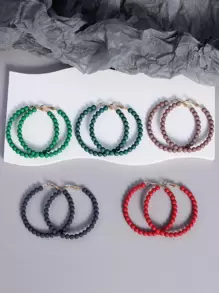5 đôi/bộ Bông Tai Vòng Đính Hạt Thời Trang Dành Cho Nữ Trang Trí Hàng Ngày - Màu xanh hải quân - Xem 1