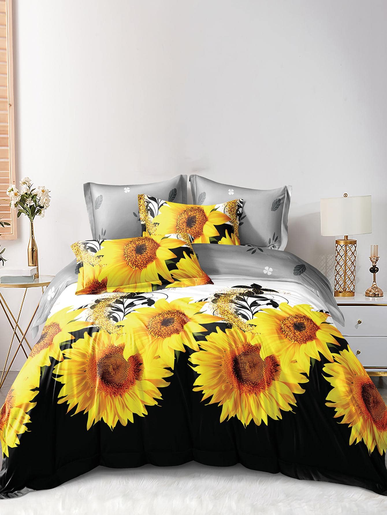 3入組/套向日葵圖案被套套裝不附帶現代花朵印花被套套裝棉被套和2入組適用於臥室 - 彩色 - 查看 1