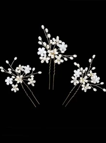 3件套优雅手工合金叶子和珍珠新娘发夹，适合婚礼