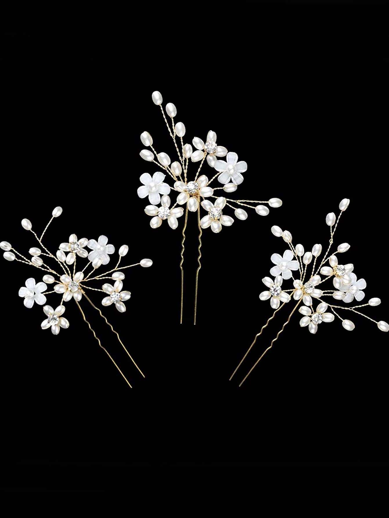 3件套优雅手工合金叶子和珍珠新娘发夹，适合婚礼