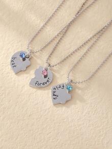 Nam 3 cái/bộ Đồ trang trí Rhinestone Trái tim quyến rũ Dây chuyền , Đối với Đồ trang sức Qủa tặng Và Buổi tiệc - Bạc - Xem 2