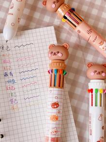 1入組卡通熊設計圓珠筆卡通動物裝飾塑膠黑色圓珠筆適用於學校