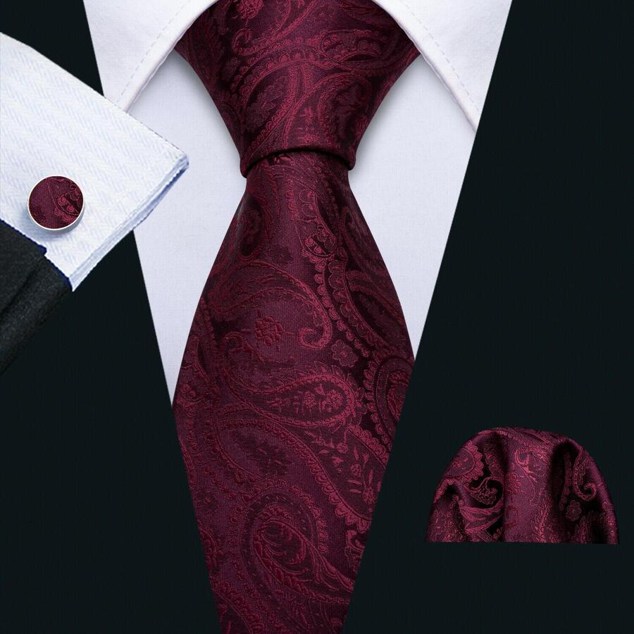 Men Paisley Pattern Tie Set - Burgundy - View 1