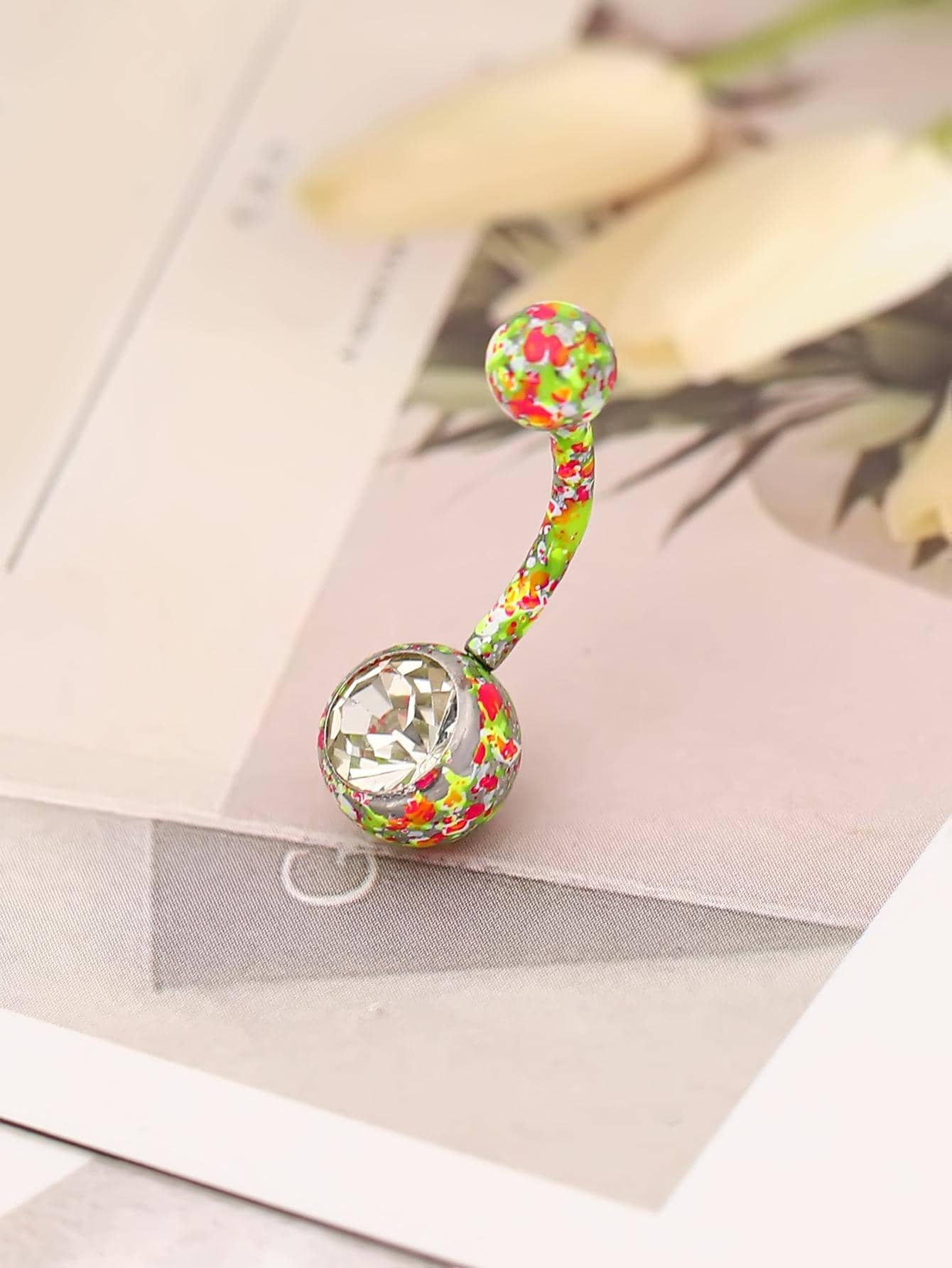 Anillo de vientre de color combinado con diseño de diamante de imitación - Multicolor - Ver 1