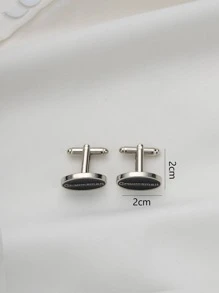 1pair Fashion Letter Graphic Oval Decor Cufflinks For Men For Gift, For Jewelry Gift And Party - Silver - View 4