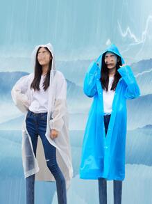 1pc Solid Hooded Raincoat - White - View 2