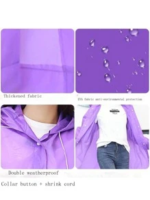 1pc Solid Hooded Raincoat - White - View 5